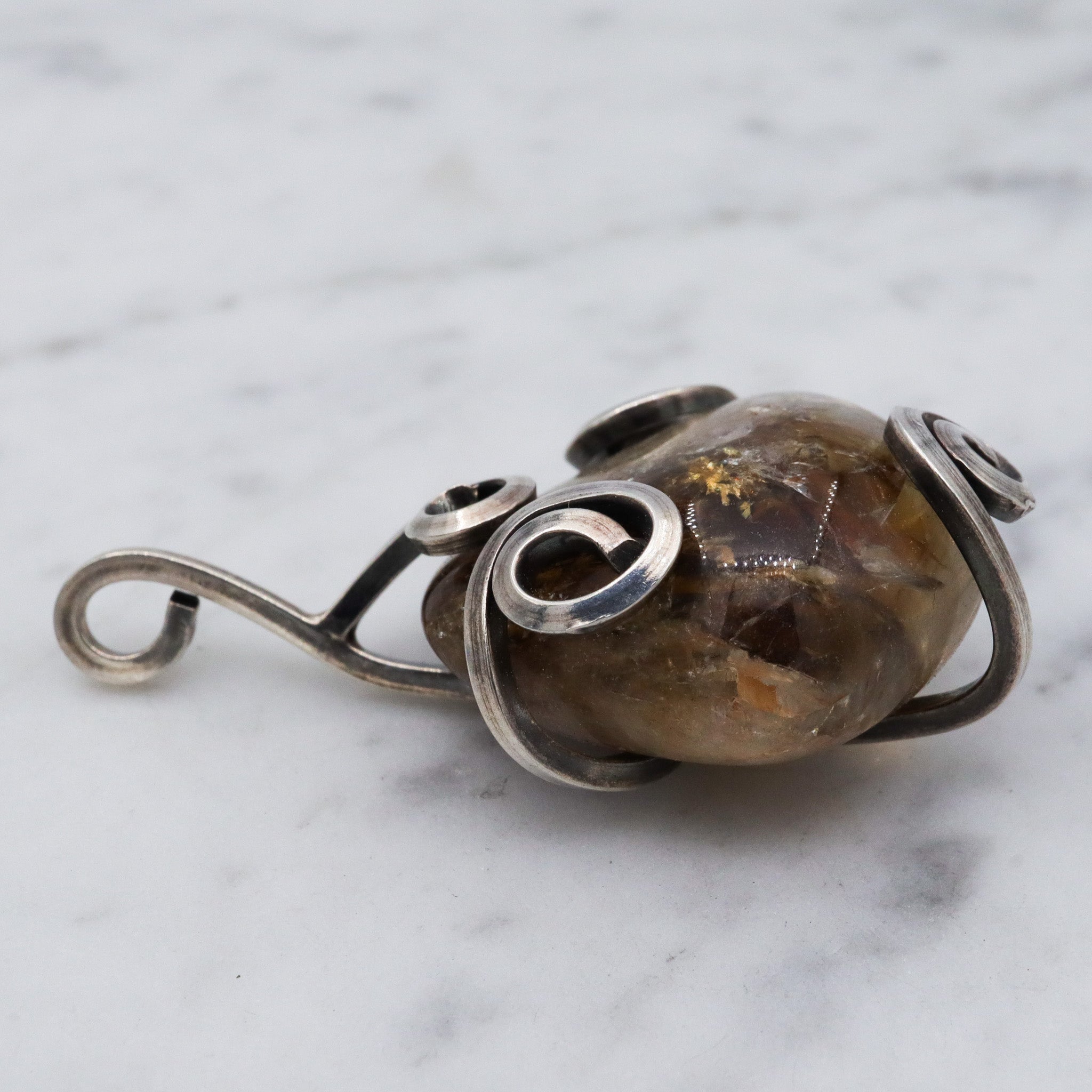 Vintage handmade sterling silver wrapped quartz pendant
